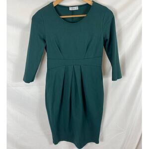 LaClef Womens Dress Green Knee Length Pleated 3/4 Sleeve size medium